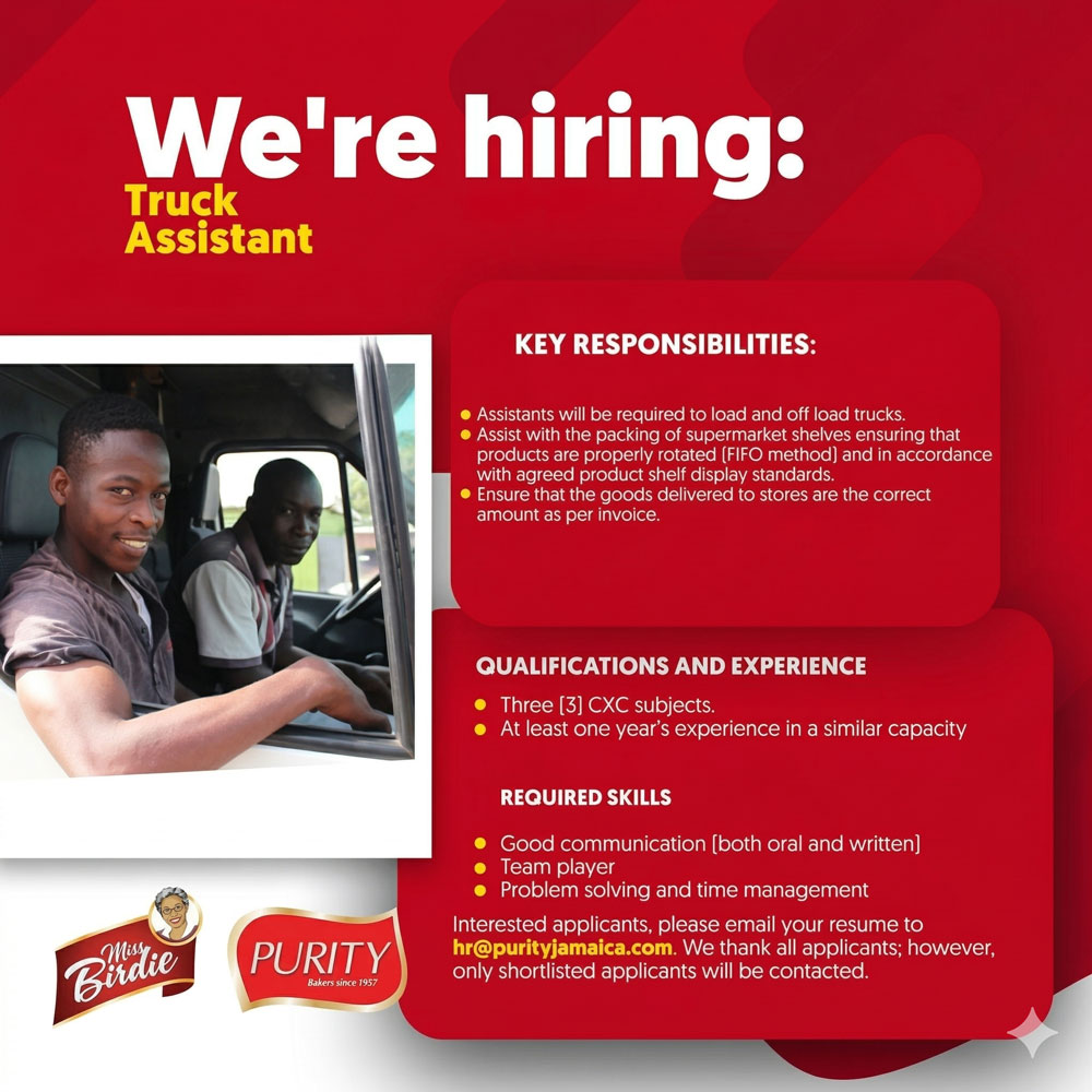 Apply Now Truck Assistant at Miss Birdie Purity Bakers