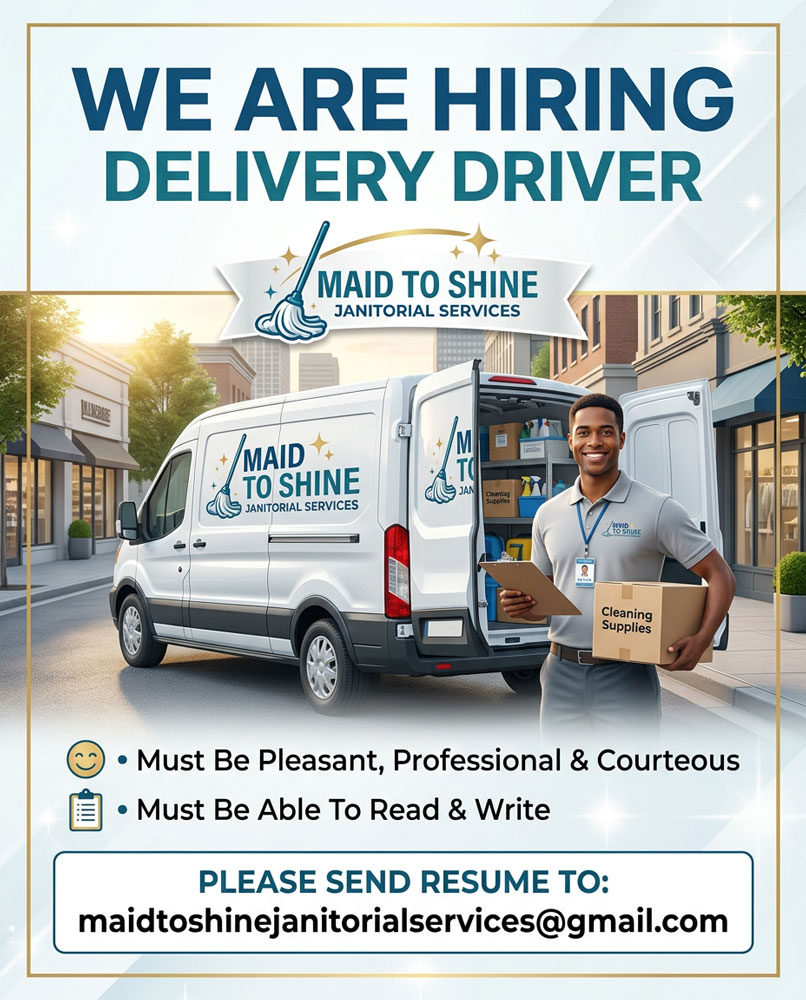 Hiring Delivery Driver at Maid To Shine Janitorial Services