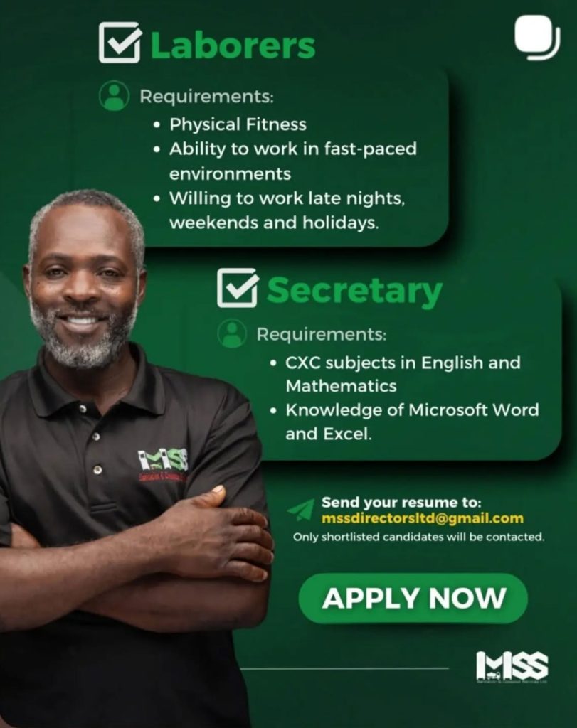 Now Hiring Laborers & Secretary – Apply Today