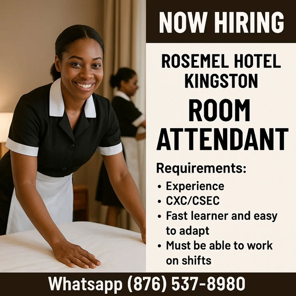 Now Hiring Room Attendant at Rosemel Hotel, Kingston