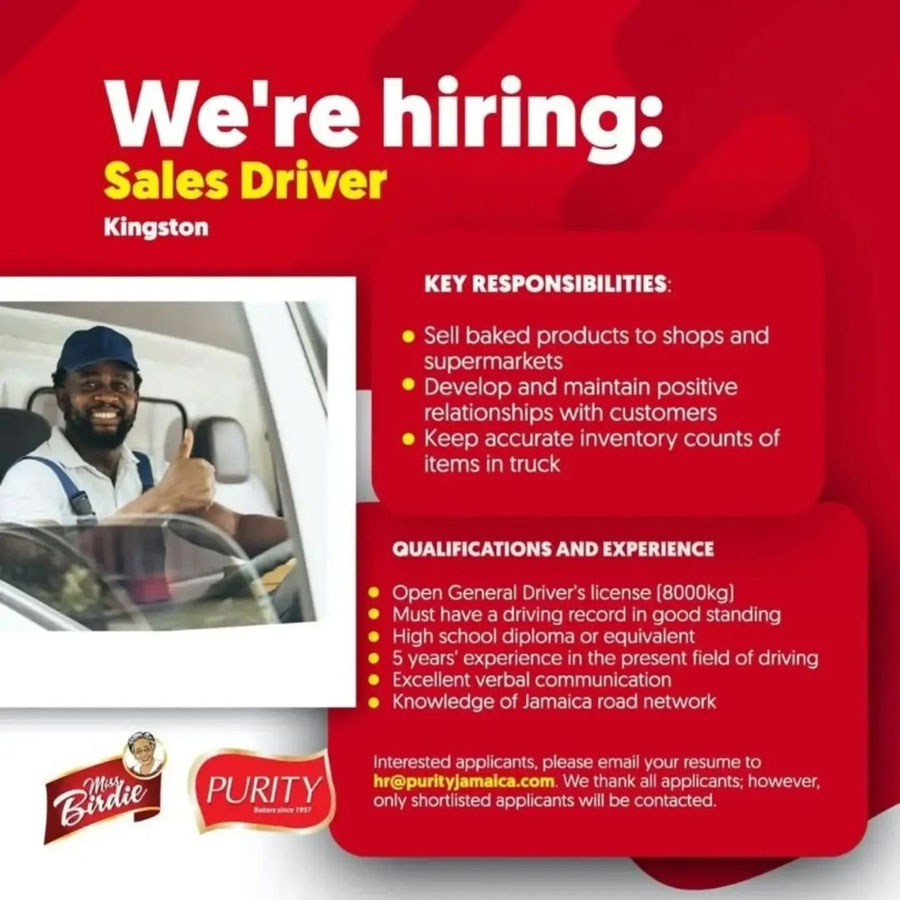 Now Hiring Sales Driver (Open General License) - Purity Bakers Kingston