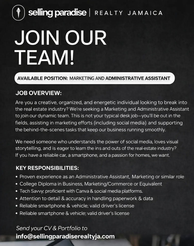Now Hiring in Jamaica Marketing & Admin Assistant Role