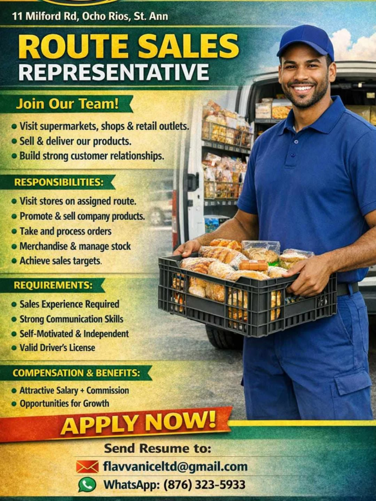 Route Sales Representative Needed – Apply Today in Ocho Rios