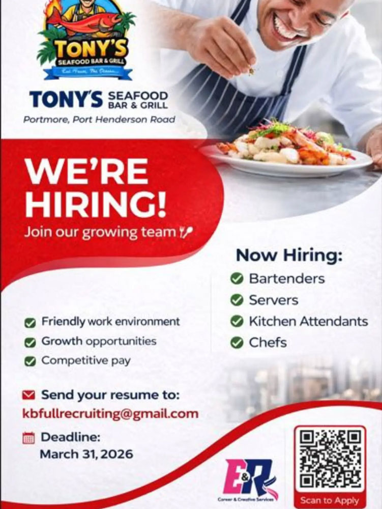 Tony’s Seafood Bar & Grill Hiring in Portmore
