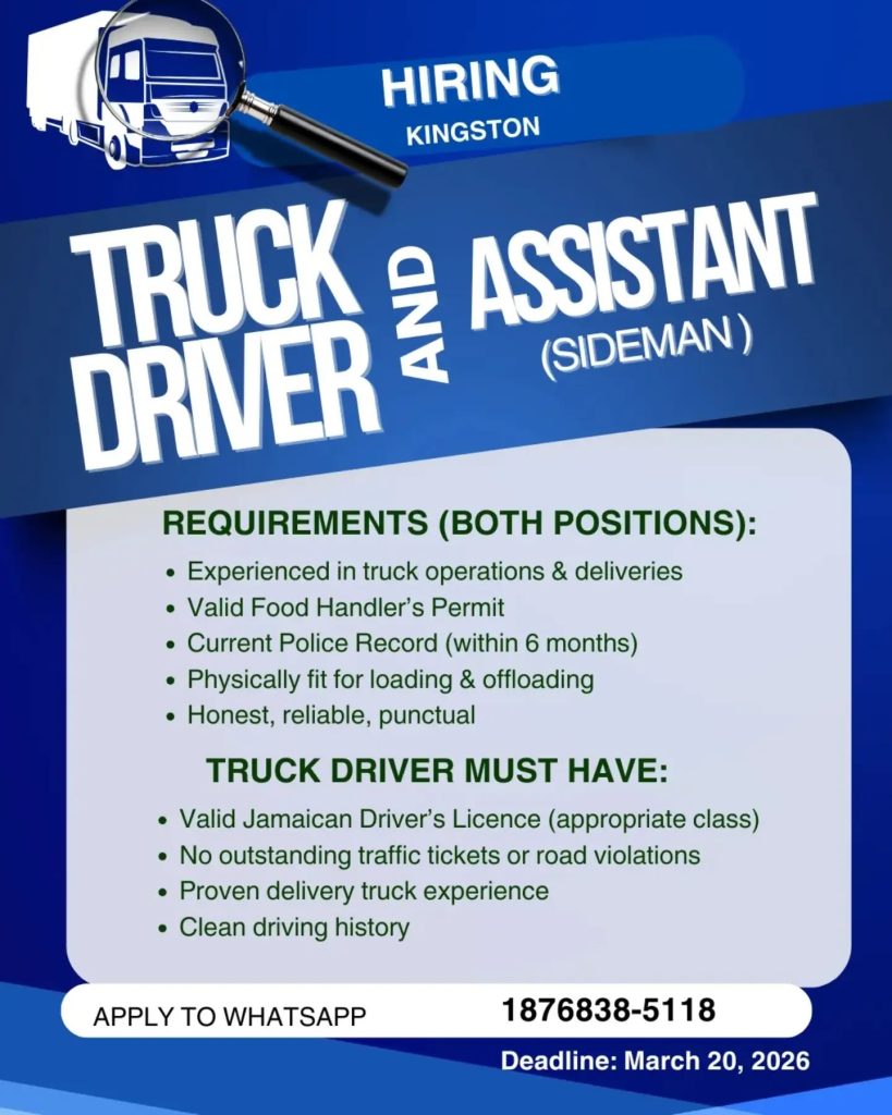 Truck Driver & Assistant (Sideman) Jobs in Kingston – Apply via WhatsApp