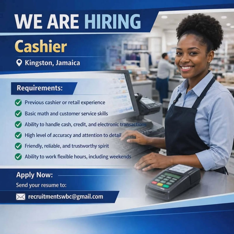 Cashier Job Opening in Kingston, Jamaica