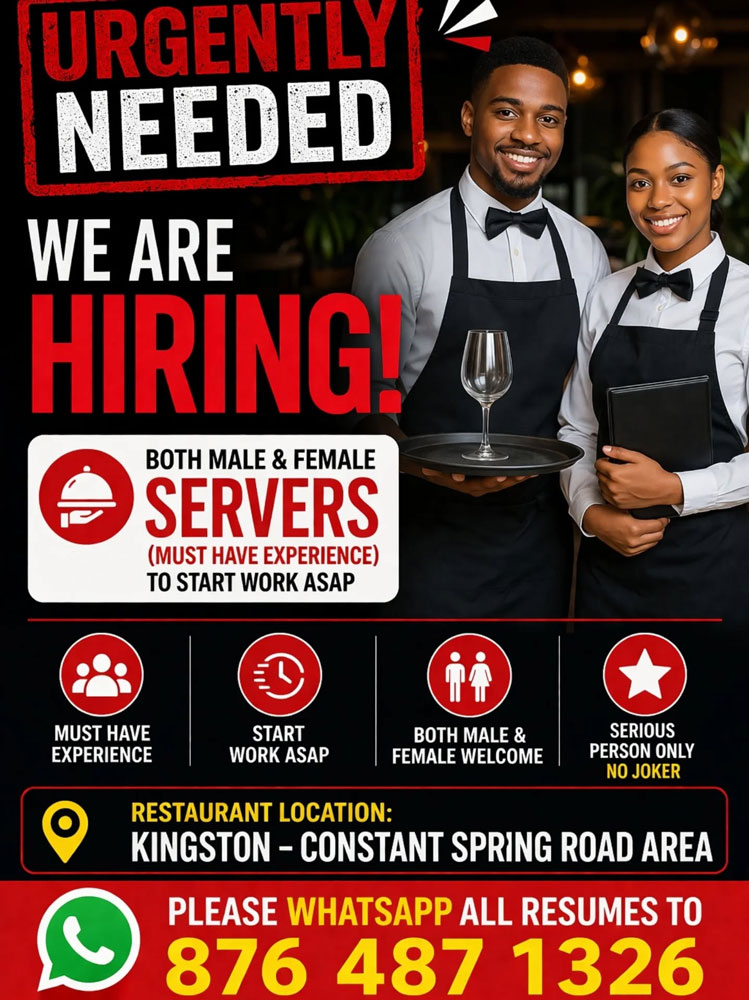 Urgently Hiring Experienced Servers in Kingston