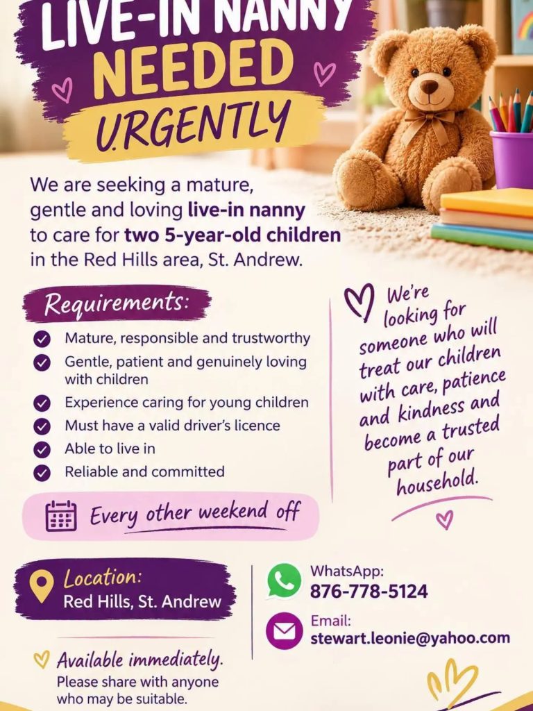1. Live-In Nanny Job for Two Children in Red Hills