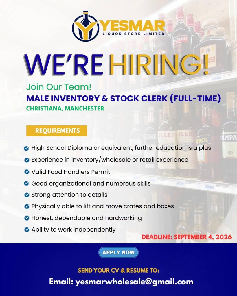 Job advertisement: Inventory & Stock Clerk Job Vacancy – Yesmar Liquor Store, Christiana