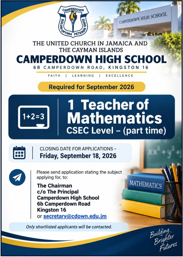 Job advertisement: Part-Time Mathematics Teacher Vacancy – Camperdown High School