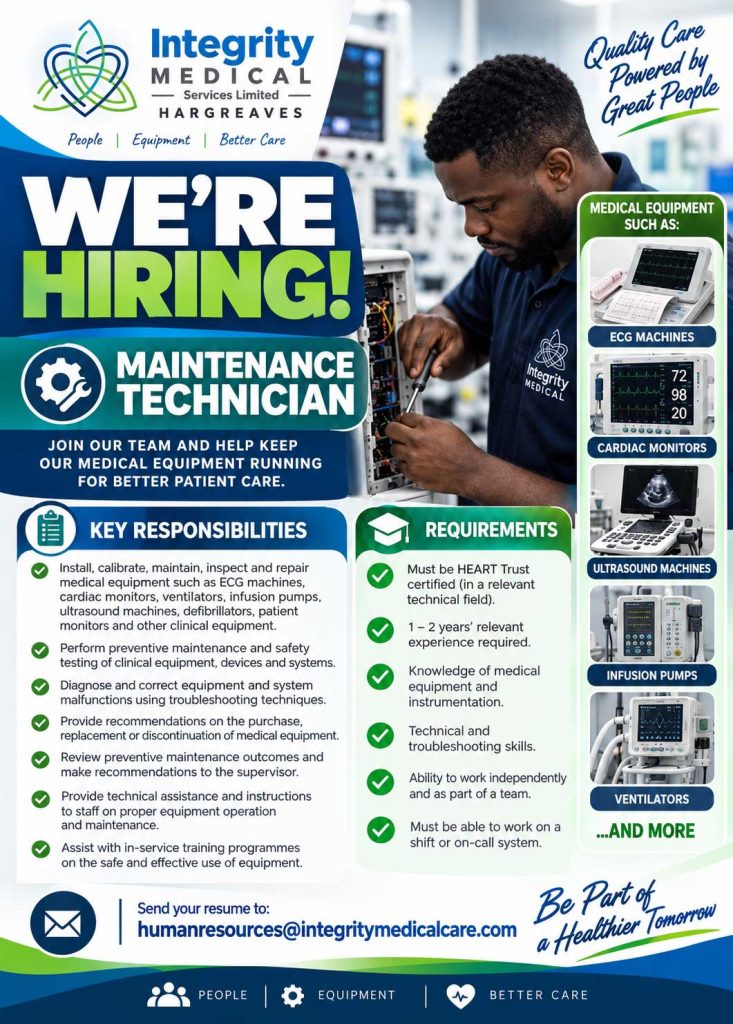 Maintenance Technician Vacancy at Integrity Medical Services